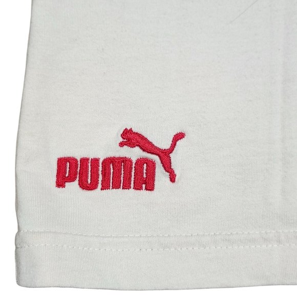 Puma Scuderia Ferrari Numero Uno Mens Lg T-Shirt Cream Checkered Racing Graphic - Picture 6 of 12
